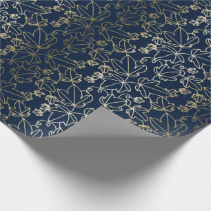 Floral van Navy Blue en Gold Ivy Leaf Cadeaupapier