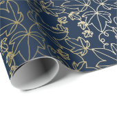 Floral van Navy Blue en Gold Ivy Leaf Cadeaupapier (Rol Hoek)