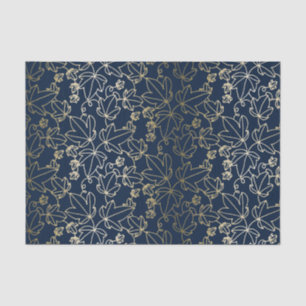 Floral van Navy Blue en Gold Ivy Leaf Tissuepapier