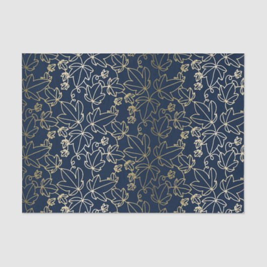 Floral van Navy Blue en Gold Ivy Leaf Tissuepapier (Voorkant)