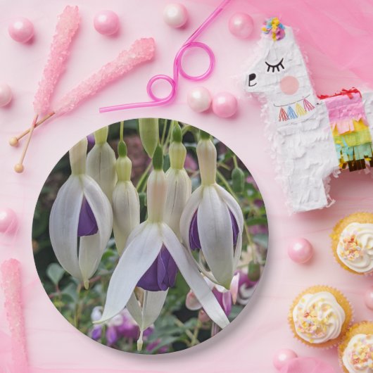Floral van Paarse en witte Fuchsia Papieren Bordje (Feest)