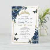 Floral van Quinceañera Butterfly Blue Waterverf Kaart (Staand voorkant)