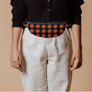 Floral van Red en White Dahlia op zwart Heuptasje