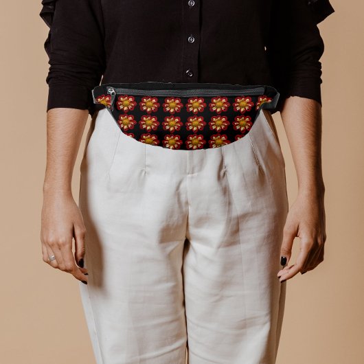 Floral van Red en White Dahlia op zwart Heuptasje