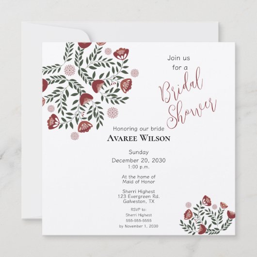 Floral van Red KerstFolk Art Kaart (Voorkant)