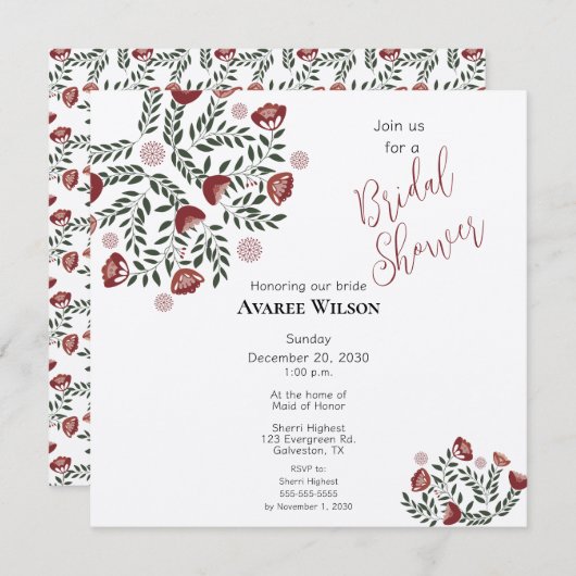 Floral van Red KerstFolk Art Kaart (Voorkant / Achterkant)