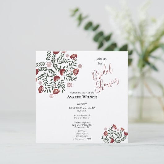 Floral van Red KerstFolk Art Kaart (Staand voorkant)