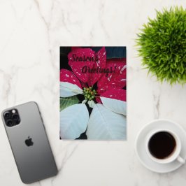 Floral van rode en witte Poinsettia Folie Feestdagenkaart