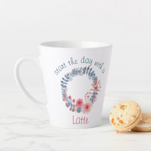 Floral van rode, witte en blauwe pasta latte mok