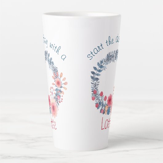 Floral van rode, witte en blauwe pasta latte mok (Voorkant)