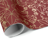 Floral van rood en gouden ijzige bladeren cadeaupapier (Rol Hoek)