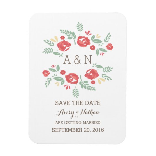 Floral van rood land sparen de Datum Magneet (Verticaal)