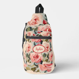 Floral van roze en rode rozen sling bag