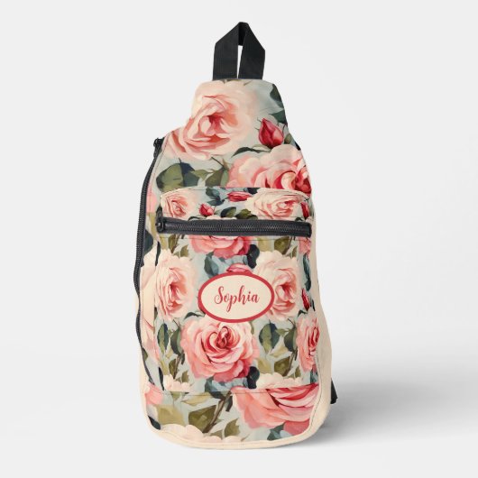 Floral van roze en rode rozen sling bag (Voorkant)