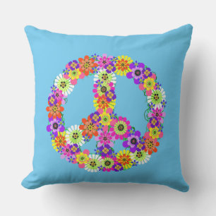 Floral van vredesgebaren op blauw buitenkussen
