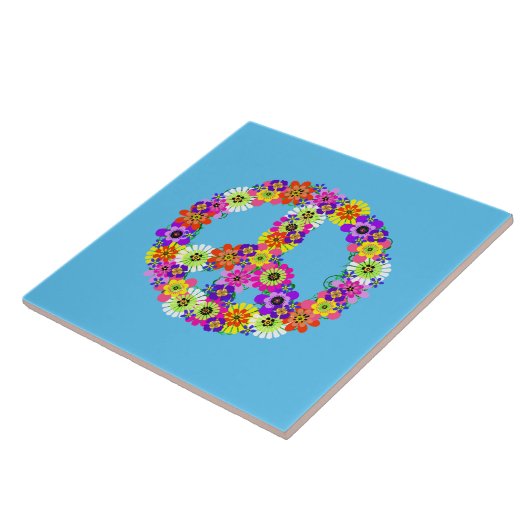 Floral van vredesgebaren op lichtblauw tegeltje (Zijkant)