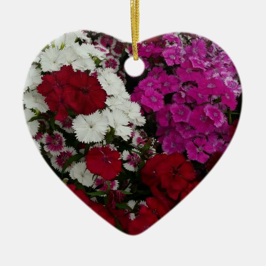 Floral van witte, roze en rode dianthus keramisch ornament (Voorkant)