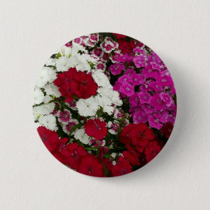 Floral van witte, roze en rode dianthus ronde button 5,7 cm