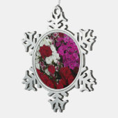 Floral van witte, roze en rode dianthus tin sneeuwvlok ornament (Rechts)