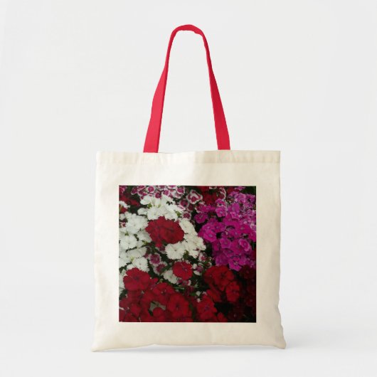 Floral van witte, roze en rode dianthus tote bag (Voorkant)