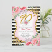 Floral van zwarte en witte goudConfetti 90e verjaa Kaart (Staand voorkant)