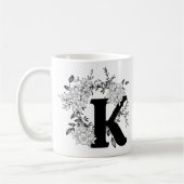 Floral van zwarte en witte monogram koffiemok (Links)