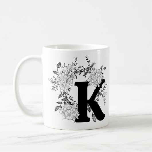 Floral van zwarte en witte monogram koffiemok (Links)