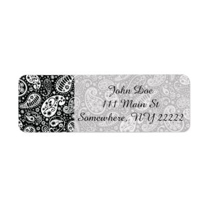 Floral van zwarte en witte paisley etiket