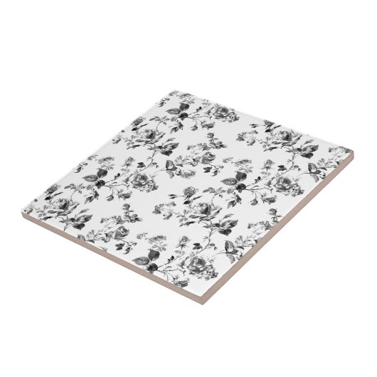 Floral van zwarte en witte rozen tegeltje (Zijkant)