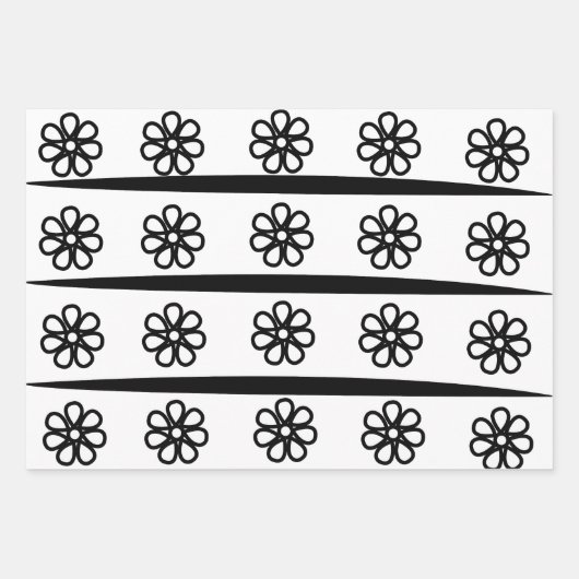 Floral van zwarte en witte strepen inpakpapier vel (Voorkant 3)