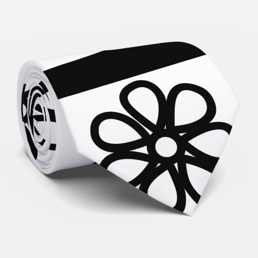 Floral van zwarte en witte strepen stropdas (Opgerold)