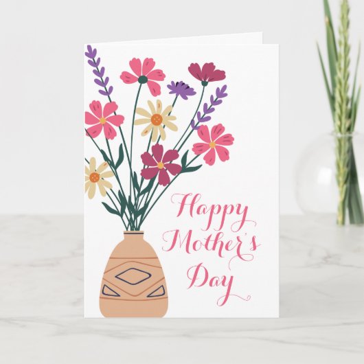 Floral Vase Moeder Day Folded Wenskaart Kaart (Voorkant)