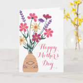 Floral Vase Moeder Day Folded Wenskaart Kaart (Gele Bloem)