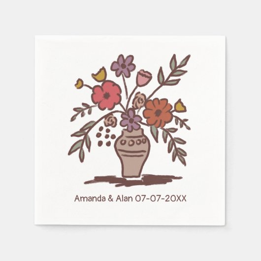 Floral Vase Sketch CUSTOM bruiloft Verloving Servet (Voorkant)