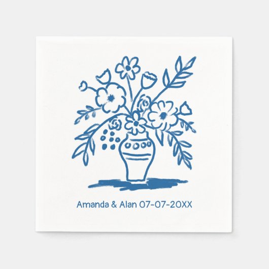 Floral Vase Sketch CUSTOM bruiloft Verloving Servet (Voorkant)