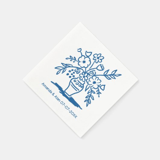 Floral Vase Sketch CUSTOM bruiloft Verloving Servet (Hoek)