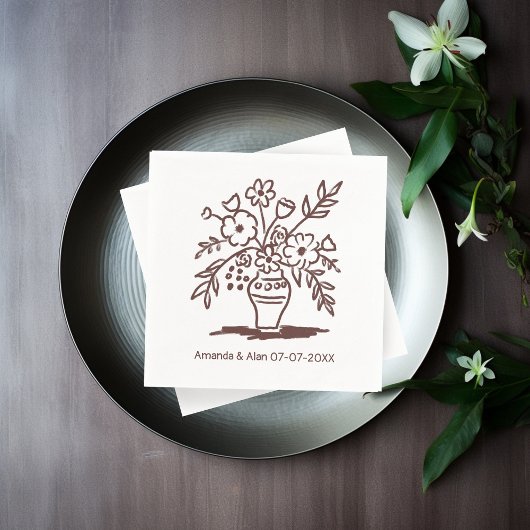 Floral Vase Sketch CUSTOM bruiloft Verloving Servet