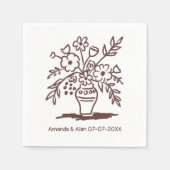 Floral Vase Sketch CUSTOM bruiloft Verloving Servet (Voorkant)
