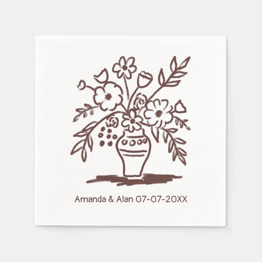 Floral Vase Sketch CUSTOM bruiloft Verloving Servet (Voorkant)