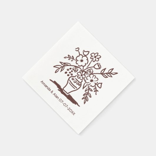 Floral Vase Sketch CUSTOM bruiloft Verloving Servet (Hoek)