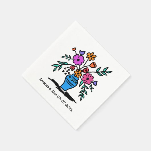 Floral Vase Sketch CUSTOM bruiloft Verloving Servet (Hoek)