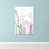 Floral Vases black white paars Canvas afdrukken (Insitu (Houten vloer))