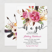 Floral veren Floral Baby shower Uitnodiging (Voorkant / Achterkant)