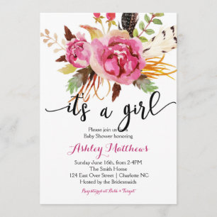 Floral veren Floral Baby shower Uitnodiging