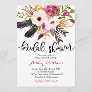 Floral veren Floral Bridal Shower Invitation Kaart