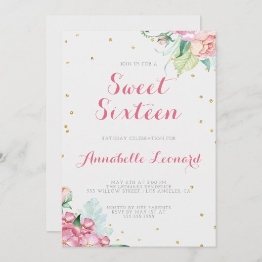 Floral verjaardagsfeestje uitnodiging (Voorkant / Achterkant)