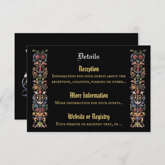 Floral verlichte middeleeuwse bewerkbaar informatiekaartje (Voorkant / Achterkant)