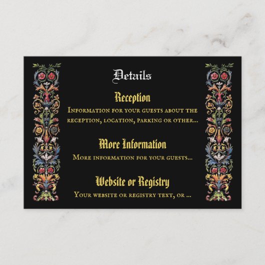 Floral verlichte middeleeuwse bewerkbaar informatiekaartje (Voorkant)