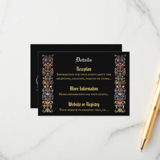 Floral verlichte middeleeuwse bewerkbaar informatiekaartje (Voorkant / Achterkant in situ)