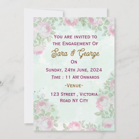 Floral Verloving Invitation Kaart (Voorkant)